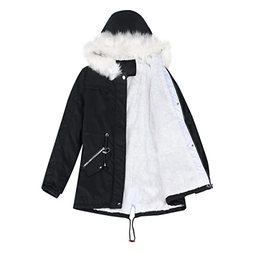 YYNUDA Winterparka Damen Lang Wintermantel Warm Winter Jacke Dicker Parka mit Fell Kapuze Outdoor Jacke Oversized Mantel,Schwarz,L