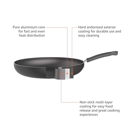 Image of Amazon Basics Non-Stick Cookware Set, Pots and Pans with Lids, Hard Anodized Aluminum, Dishwasher Safe, Oven Safe, Black, 12-Piece