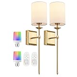 電池式壁取り付け用燭台 2個セット ゴールド燭台 壁装飾 コードレス壁取り付け用燭台 リモコン付き 12色モード 充電式ワイヤレスウォールライト 寝室/リビングルーム用ウォールランプ