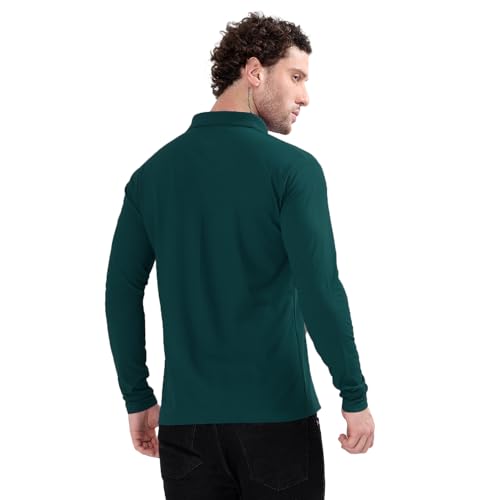 Image of Men's Full Sleeve Collared Soild Color Casual Regular Fit T-Shirt