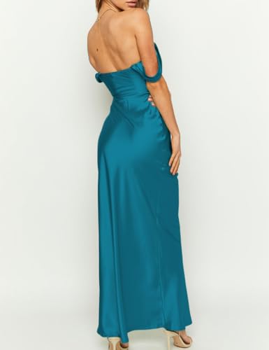 Image of Realtix Satin Off The Shoulder Strapless Bridesmaid Maxi Dress for Women