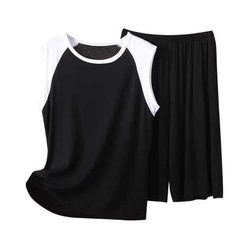 Sleeveless Pajama Sets for Mens 2 Piece Summer Lightweight Modal Shorts Pjs Set Casual Loose Comfy Soft Sleepwear