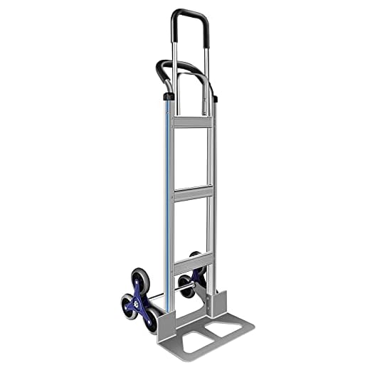 GPOAS Stair Climber Dolly, 2 in 1 Aluminum Alloy Hand Truck with 6 Wheels, 550LBS Load Capacity All Terrain Stairs Climbing Cart for Moving Home Office Use