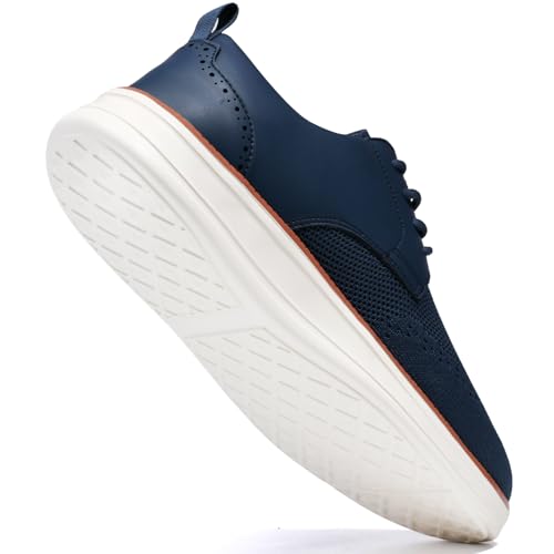 Men's Dress Sneakers Business Casual Dress Oxfords Walking Shoes Lightweight Comfortable Brogue Shoes Dark Blue 10.53