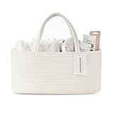 Kodomoore Diaper Caddy Organizer, Baby Storage Basket, Nursery Bin and Car Organizer for Diapers, Gift Basket for Baby Shower List or Newborn Essentials, Boys and Girls - Off White