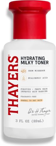 Image of Thayers Milky Hydrating Face Toner with Snow Mushroom, Hyaluronic Acid and Elderflower, Dermatologist Recommended Gentle Alcohol Free Facial Skincare for Dry and Sensitive Skin, 3 FL oz, Pack of 5
