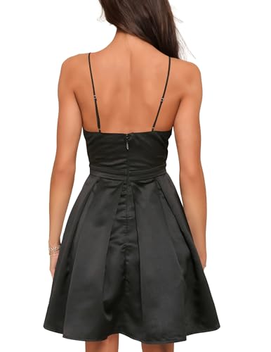 Nova In Sky Women Formal Satin Mini Dress Sleeveless Deep V Neck A Line Swing Skater Cocktail Party Mini Dress Black03 L - Thumbnail 2