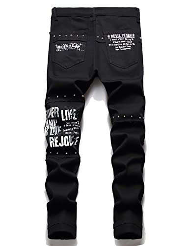 Men's Punk Rivet Plaid Patchwork Jeans2
