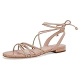 Ermonn Womens Wrap Flat Sandals Low Heel Slip On Open Toe Strappy Fashion Beach Sandal