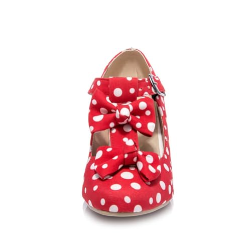 MFairy Women Mid Block Heel Mary Jane Shoes Polka Dot Bow Dress Pumps4