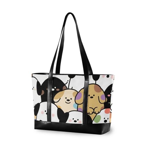 Cute Cartoon Dog Happy Large Capacity women laptop bag with zipper book tote for college with