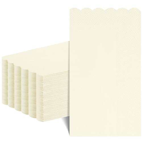 NatNarr 60-Pack Ivory Guest Napkins Scalloped Disposable Wedding Napkins