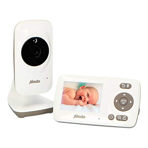 Alecto DVM-71 Babyphone mit Kamera - Große Reichweite (bis zu 50 m im Innenbereich - bis zu 300 m im Außenbereich) - Baby Monitor mit Schwenkbare Video Kamera - Erweiterbar - VOX Funktion - Weiß Cover