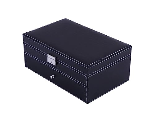Boîte de bijoux avec des lunettes et tiroir verrouillable marron double couche