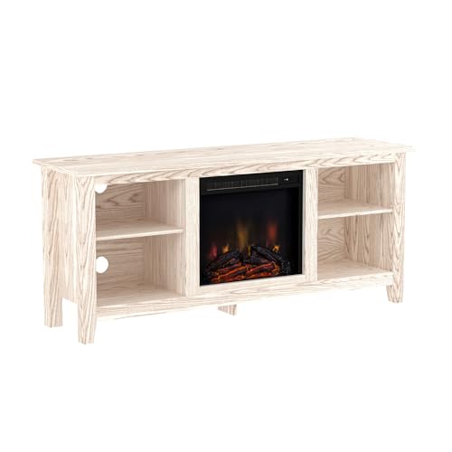 Walker Edison Wren Classic White Wash TV Console for 65 + Inch Television Fireplace Entertainment Center, 58 Inch