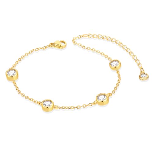 ZOERAY Bracelet Femme Argent 925/Or en Trefle à 4 Feuilles Réglable Bracelet 18K Plaqué Or en Zircon Cubique Papillon Fleur Bracelets Amitié Parure Bijoux...