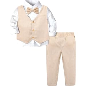 A&J DESIGN 4pcs Baby & Toddler Suit, 12 Months – 5T, Shirt & Pants & Vest & Bow Tie