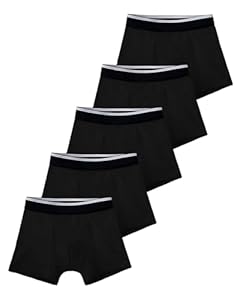 TIICHOO Inkontinenz Baumwoll Unterwäsche für Jungen Waschbare Unterhosen für Kinder 5er Pack (12-14 Jahre, 5 Schwarz)