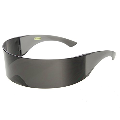 Zerouv - 80S Futuristic Cyclops Cyberpunk Visor Sunglasses With Semi Translucent Mirrored Lens (Black) #TOP1
