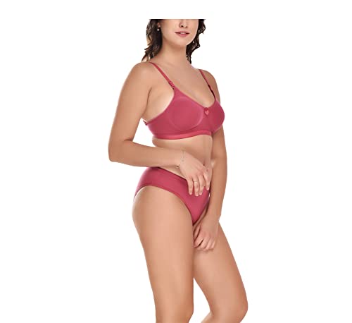 Image of Elina Women's Full Coverage Non Padded with Detachable Strap Cotton Hosiery Bra and Panty Set (Lovia Set)