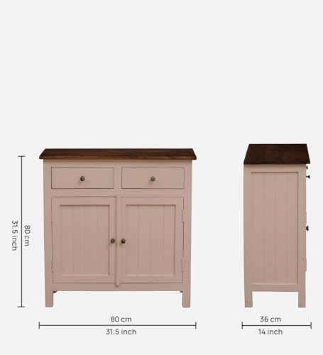Image of Solid Wood Sideboard Cabinet | 2 Drawers | Premium Tubaq Top with Rosset Pink | Stylish Wooden Storage for Living Room & Hall
