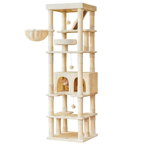 MWPO 74.8 inches Large Cat Tree with Sisal-Covered Scratching Posts & Condo, Tall Cat Tower Entertainment Playground Furniture for Cats & Kittens - Multiple Colors-Beige