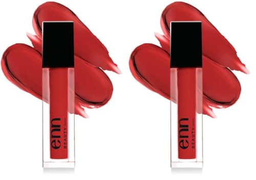 Image of Enn Beauty Semi Matte Red Liquid Lipstick, Long Lasting Waterproof Non Transfer Smudge Proof, Sangria Red - 1.5 ml (Pack of 2)