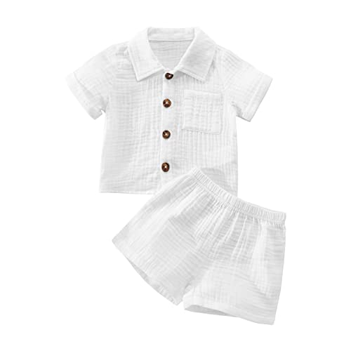 Baby Boys Clothes Set Toddler Infant Boys Button-down Shirt Tops + Cotton Gauze Shorts Summer Outfit 2PCS with Pockets