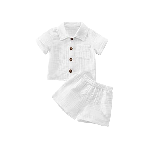 Baby Boys Clothes Set Toddler Infant Boys Button-down Shirt Tops + Cotton Gauze Shorts Summer Outfit 2PCS with Pockets