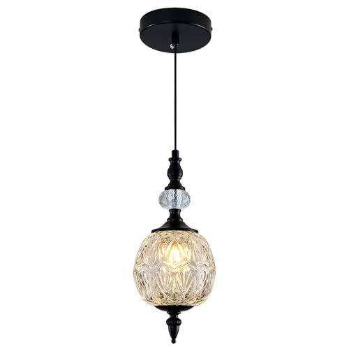 Piepooye Vintage Glass Pendant Light Farmhouse Black Chandelier 4.72' Mini Adjustable Hanging...