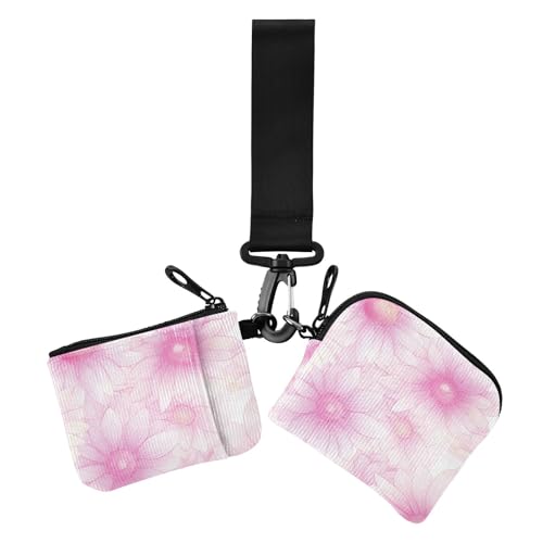 Cartoon Coneflower Peach Women's Wallets Card Cases Small Detachable Card Wallet Money Organizer with Wristlet Strap for Work Travel 2 Packs