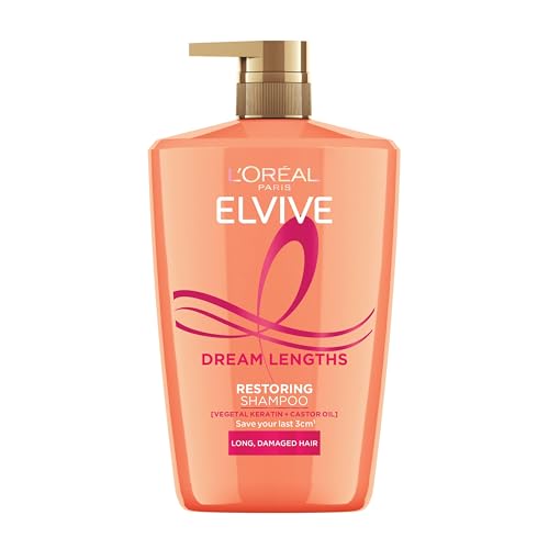 L'Oréal Paris Elvive Dream Lengths Restoring Shampoo, with Vegetal Keratin & Castor Oil, for Long Hair, Suitable for all hair textures, 1000ml