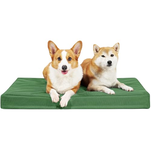 Maihandasi Indestructible Dog Beds for Large Dogs, Orthopedic Memory Foam Pet Bed with Oxford Fabric, Waterproof Outdoor Dog Bed for Kennel with Washable Cover and Non-Slip Bottom, 41''x27'', Green