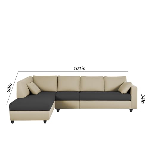 Image of Florian LHS 6 Seater L Shape Sofa Set for Living Room (Cream Black Fabric) Premium Fabric Sofa