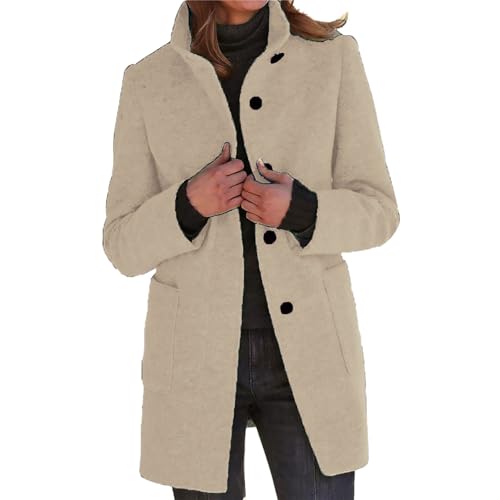 Damen Mantel Lang Wollmantel Wintermantel Elegant Trenchcoat Herbst Warm Winterjacke Einfarbig Reverskragen Langarm Woll Klassische Damenmäntel Wintercoat Warmer Mantel Für...