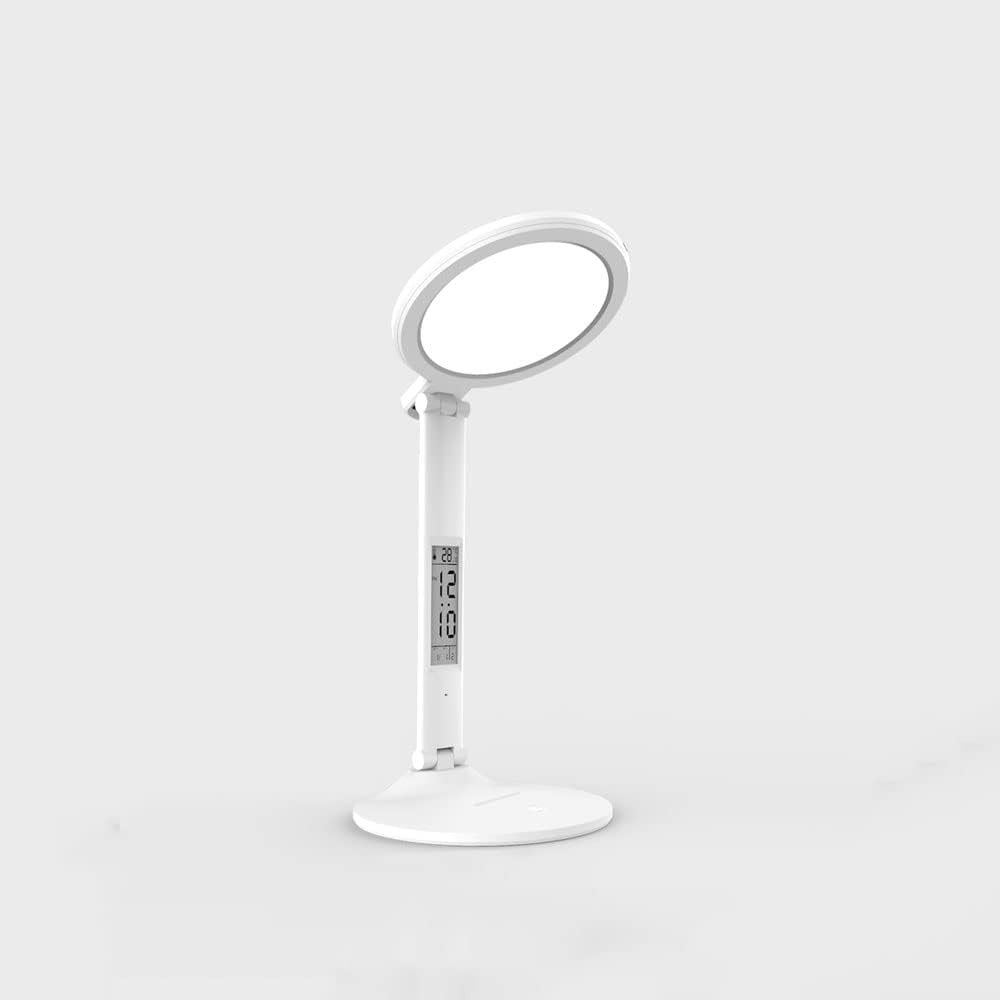 LED Desk Lamp, Desk Light with Phone Stand, Suitable for Home, Office 5 Color Modes Table Lamp, with USB Charging Port, Clock, Calendar, Week and Thermometer, Reading Lamp