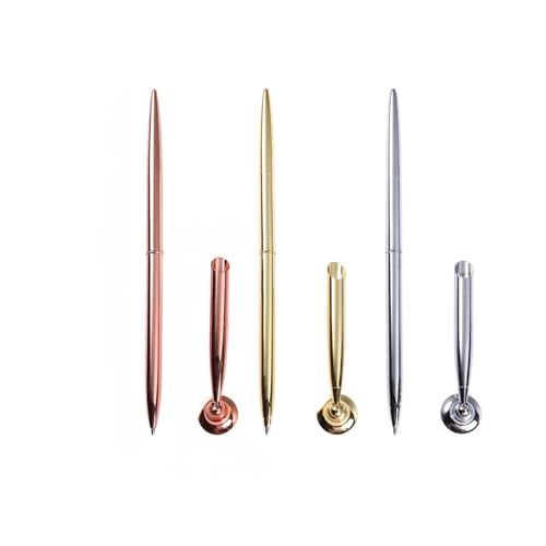 デスクペン 金属ボールペン 卓上固定 サインペン 署名ペン 滑り止め シンプル オシャレ 筆差しホルダー付き かきやすい 人気 結婚式 ウェディング 結婚式 受付ペン カウンター バンク ホテル フロント 会議室 受付 書斎 オフィ適用 ブラック 黒 (3