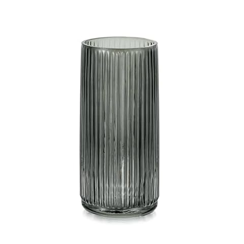 Hewory Wazon na kwiaty, szklany wazon do dekoracji stołu: 20 cm, duży wazon, szary wazon, szklany wazon na kwiaty, prążkowany, duży, ciemnoszary, nowoczesny wazon na kwiaty, do dekoracji salonu