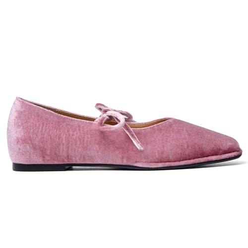 Image of Lace up Ballet Flats Women Square Toe Mary Jane Flats Bow Slip On Comfortable Ballerina Shoes
