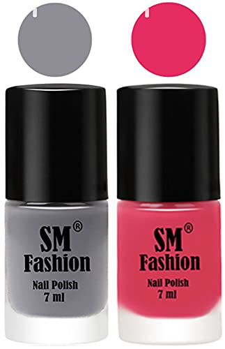 Image of Long Lasting Nail Polish | Nail Paint Combo 7 ml Each) - Set of 2 Gray-Dark Rose Pink