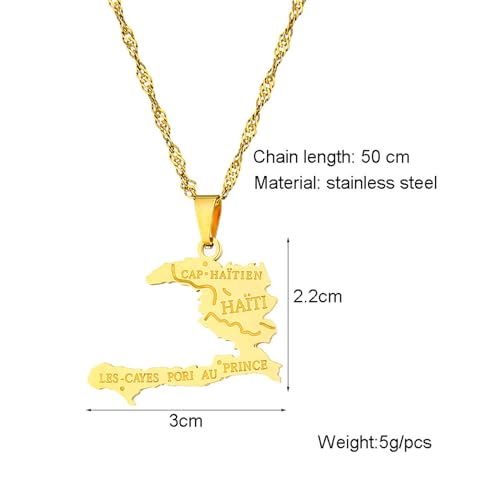 18K Gold Plated Stainless Steel Republic of Haiti Map Pendant Haitian Necklace2