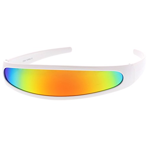 zeroUV Futuristic Narrow Cyclops Color Mirrored Lens Visor Sunglasses (White/Fire)