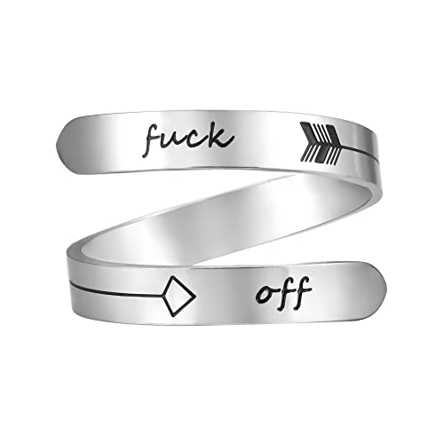 Vrycot Fxck off Adjustable Stainless Steel Silver Inspirational Opening Cute Hiphop Band…