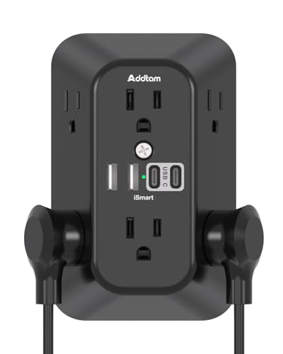Image of Addtam 6-Outlet Extender Surge Protector, Multi Plug Wall Outlet with 4 USB Wall Charger(2 USB C Ports), Plug Extension Outlet with 1800J, Outlet Splitter Power Strip for Home Office, Black