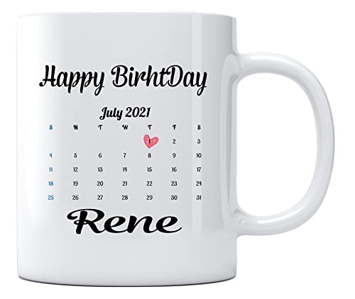Custom Mug Gift Family Mom Dad Best Friend Happy Birthday Rene 1 7 2021 Personalised Coffee Mug Calendar Date Father’s Day Cup Funny 11oz White