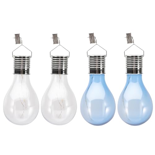 MUCKLILY Bombillas Solares LED Colgantes Impermeables para Exteriores 4 Piezas 2 Cálido 2 Azul Transparentes Decoración para Jardín y Patio Luz Solar para Camping y Terrazas