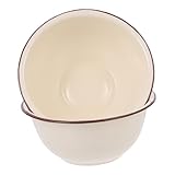 Toyvian 2 piezas Enamel Bowl Vintage Cuenco Esmaltado Profundo Blanco para Sopa Cocina Retro Multiusos