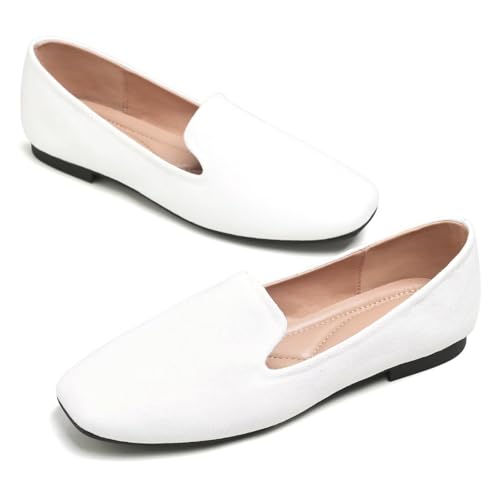 Image of ChaiRong Zhou Women Square Toe Ballets Flats Comfort Slip On Walking Shoes for Driving