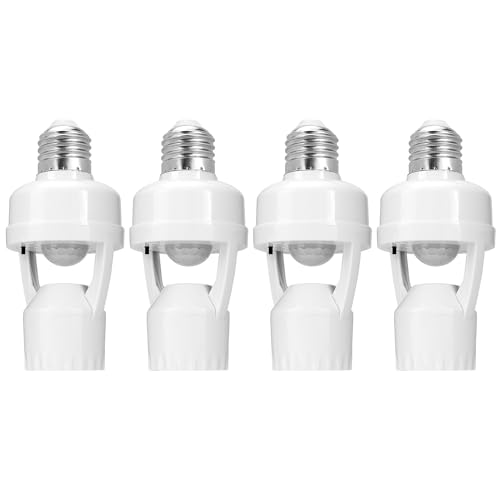 Qwork DG31948 Motion Sensor Light Socket Adapter - 4 Pack E26/E27 Compatible, Adjustable Timing & Lux, Auto Motion Sensor Light Sockets Security Light Bulb Socket thumb #6