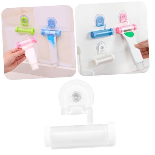 Gogogmee Othpaste Squeezer Rolling White Wall-Mounted Suction Toothpaste Holder Space-Saving Design